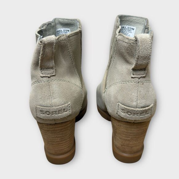Sorel Joan Uptown Chelsea Wedge Boots Size 7.5 Sandy Tan Suede Waterproof - Picture 7 of 10